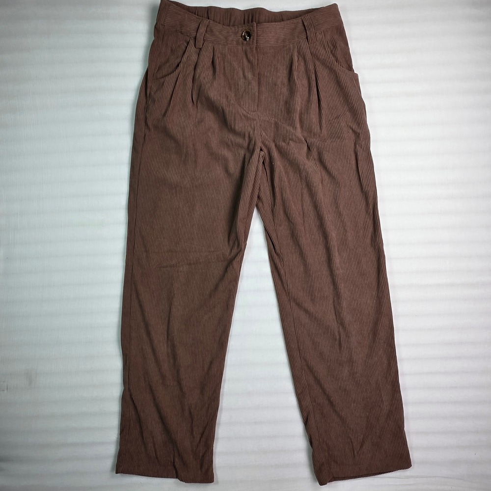 Halara Brown Corduroy Pleated Straight Leg Pants Womens Size Medium regular